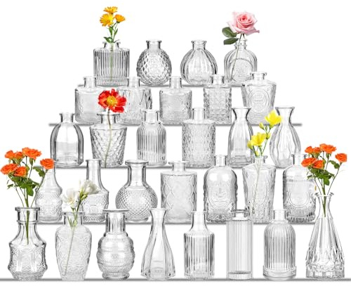 ZgoEC 30 Pièces Set de Vases Petites Vases pour Décoration de Table, Vintage Petites Vase en Verre Set pour Décoration de Mariage, Mini Vase de Fleurs pour Déco de Table, 30 Modèles