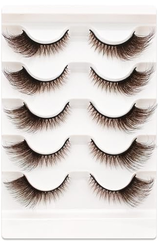 Lot de 5 paires de faux cils 3D marron œil de chat, volume moelleux, aspect naturel, réutilisables, faits à la main, faux cils de maquillage (B-07)