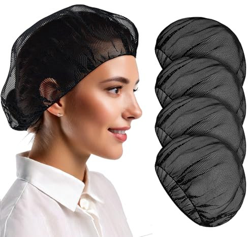 Nogeqi 4 retine elastiche per capelli da cucina, cappello da chef da donna, unisex, regolabile, per dormire, per capelli, rete per capelli, riutilizzabile, lavabile per cappello da officina da uomo