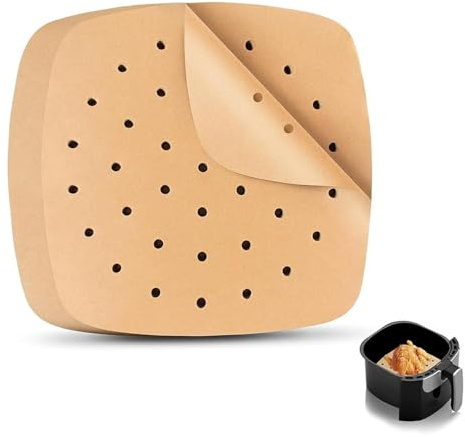 Jimkply, 100 pezzi di carta da forno per friggitrice ad aria calda, 21,5 cm, carta forata, per padella, forno, microonde, non sbiancata e resistente ai grassi