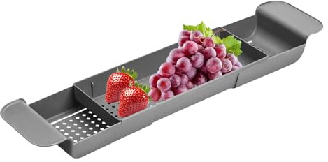 Lembeauty Plateau De Bain - Plateau de Baignoire Extensible, Tablette à Savon | Rangement pour Savon Et Shampooing, Organisateur À Drainage Rapide pour Appartement, Auberge, Hôtel, Salle De Bain,