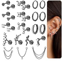 Chriscoco 22 st 14K guldpläterade örhängen med platt baksida för kvinnor kirurgiskt stål små ringar knopp-broskörhängen set allergivänliga örhängen stapel tragus helix piercing smycken silver guld