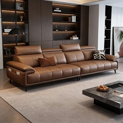 Italiensk modern minimalistisk lädersoffa, massiv träram, rymlig och mjuk soffa, modern stor storlek, lämplig för vardagsrum/kontor/lägenhet.