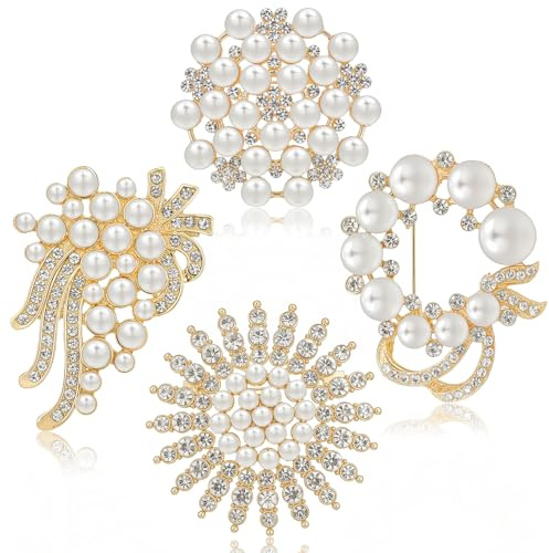 Broche Femme Vetement 4PCS Broches de Fleur de Perle de Cristal pour Jupes