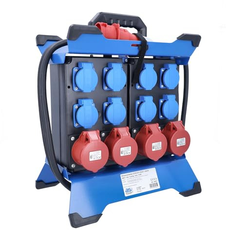 as - Schwabe Tragbarer Stromverteiler STECKY DUO 1 - CEE Stecker 400V/16A/5polig - 8x Schuko und 4x CEE Steckdosen 16A – Mobiler Adapter – Verteiler für Innen & Außen – IP44 – Made in Germany, 60931