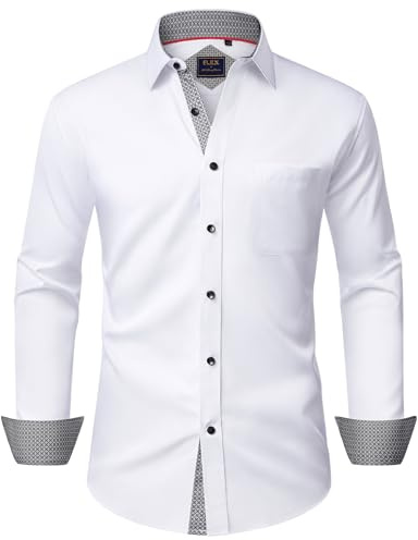 Alimens & Gentle Mens White Dress Shirt Long Sleeve Wrinkle Free Stretch Business Formal Wedding Button Down Shirt M