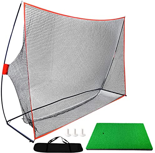 Filet de Golf Entrainement Practice 10ftx7ft Portable avec Sac de Transport et Tapis de Golf 60x30cm, Filet Golf pour Extérieur Intérieur Jardin Sport en Plein Air (10ftx7ft, Noir)
