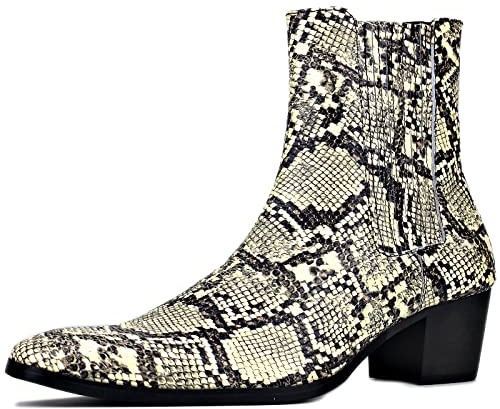 OSSTONE Stivaletto da uomo heel Chukka in pelle Stivaletti firmati Scarpe casual tacco Chelsea Stivali OS-JY039-10-R