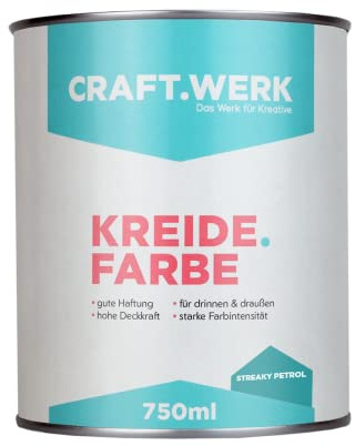 CRAFT.WERK Kreidefarbe für Möbel (750ml, streaky petrol) ultramatte Chalk Paint Farbe für Holz - Möbelfarbe einfach zu verarbeiten - Möbellack auf Wasserbasis - Made in Germany