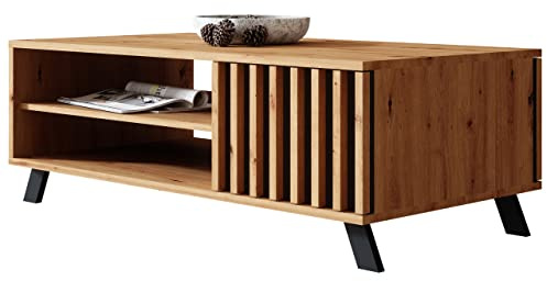 Newroom Couchtisch Wildeiche Anthrazit Wohnzimmertisch Modern Vintage - 110,5x42x67 cm (BxHxT) - Landhausstil Sofatisch Tisch - [Barea.Five] Wohnzimmer