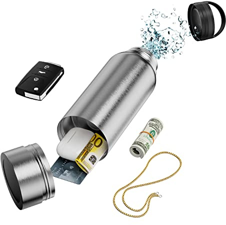 Domemit Botella de Agua Segura con Compartimento Oculto Secreto, Caja de Almacenamiento de Acero Inoxidable, Desenrosca la Parte Inferior para Guardar tus Objetos de Valor, Plata 1180ml