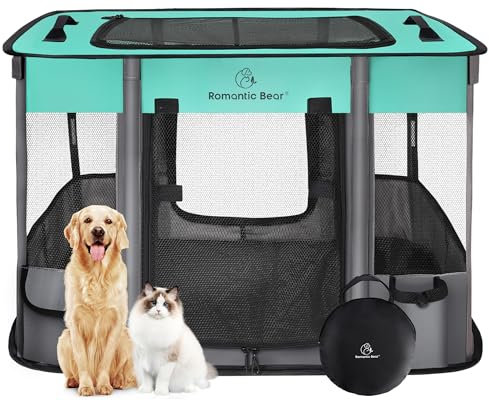ROMANTIC BEAR Dog Playpen,Foldable Pet Puppy Cat Playpen,L(40x32x24)
