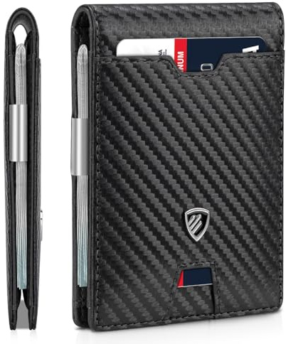RUNBOX Mens Slim Wallet with Money Clip RFID Blocking Bifold Credit Card Holder for Men with Gift Box