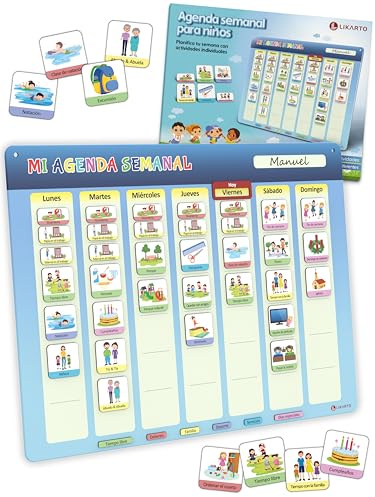 LIKARTO Agenda semanal para niños - Pizarra magnética planificador de Montessori con 198 imanes y cordón - Se puede escribir y borrar completamente - Fomenta la autonomía