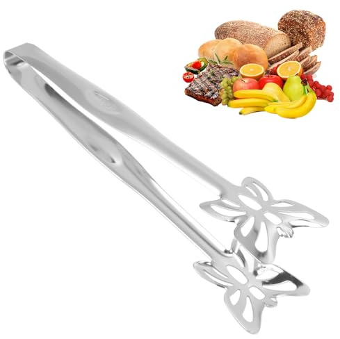 Serveringstång kökstång 25 cm lång silver blommor 304 rostfritt stål bakningstång sockertång mat koktång salladstång grilltång för bröllop fest bar bufffett grill picknick