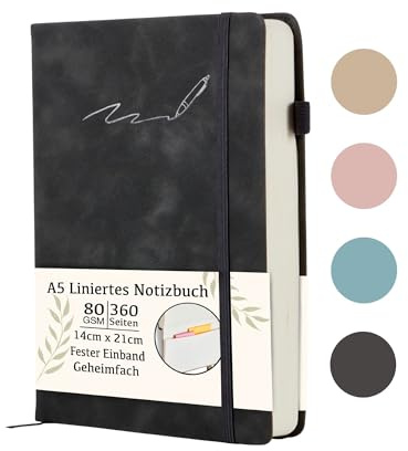 Soul Projekt Journal Intime Adulte Noir, Carnet de Notes, Bloc Note A5 Ligné, 360 Pages Notebook, Carnet d'écriture Aesthetic, Agenda Scolaire, Cahier A5, Ecriture Livre, Cadeau Femme en Homme