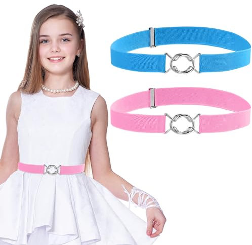 Amaxiu 2 Pcs Elastischer Taillengürtel Für Mädchen Und Jungen, Unsichtbarer Kindergürtel Kinder Verstellbarer Gürtel Kinder Für Jeans Kleid Hosenkleid(Rosa + Blau)