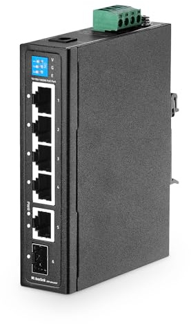 MokerLink Commutatore industriale PoE di gigabit della ferrovia di baccano di 6 porte, 4 porte PoE 100/1000Mbps, IEEE802.3af/at PoE+, Uplink di 1 gigabit, 1 SFP di gigabit, commutatore di Ethernet del