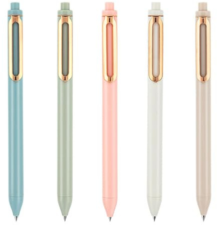CVDYWDJIE 5 bolígrafos de gel de 0,5 mm, bolígrafos de gel, retráctiles, de secado rápido, lápices de diario, papel de escritura, adecuados para oficina, escritura y pintura