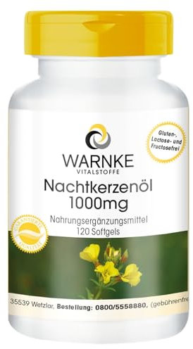 Nachtkerzenöl - mit 1000mg Nachtkerzenöl davon 650mg Linolsäure und 10mg Vitamin E - 120 Softgels - Deutsche Apothekenqualität - hochdosiert | Warnke Vitalstoffe