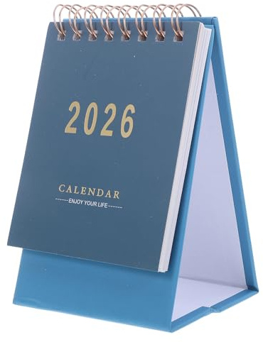 STOBOK Small Desk Calendar 2026 Standing Flip Desktop Calendar for Home Office Blue