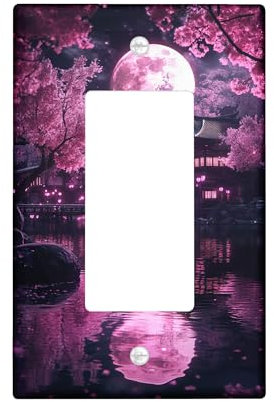 Cherry Flower Moonlight Light Switch Cover Plates/Outlet Covers, Japanese Spring Cherry Blossom for Zen Decor, Thermoplastic Wall Plates, Standard Size Single Rocker