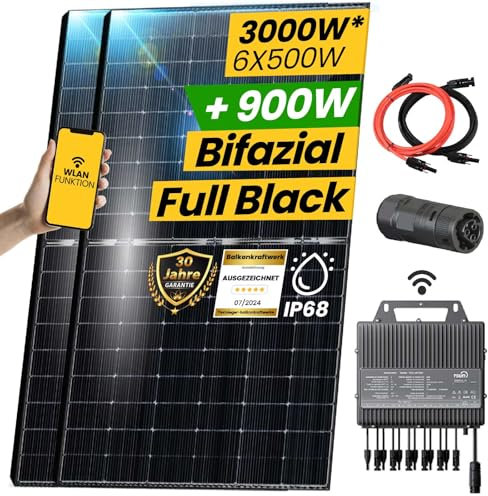 EPP.Solar® Balkonkraftwerk 3000W Komplett Steckdose, TSOL MP 3000W WIFI Wechselrichter, Smart Meter- 6x500W Bifaziale Solarpanel