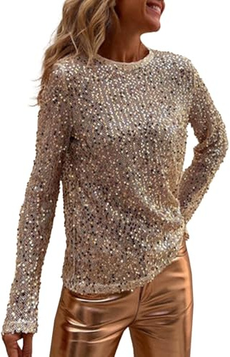Camisa elegante mujer con lentejuelas brillantes camisa mujer elegantes curvas suéter cómodo sexy suéteres ligeros blusas de ceremonia suaves jersey ropa festiva para fiestas y clubes, Color blanco.,