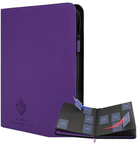Card Guardian 9 Pocket Card Binder with Zipper – Holds 360 Cards, Side Loading Trading Card Binder for TCG & Football, Premium Card Collection (Purple)