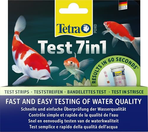 Tetra Pond Test 7in1 – Test de Agua para el Estanque, comprobación rápida y Sencilla de la Calidad del Agua del Estanque de jardín, 1 Bote (25 Tiras reactivas)