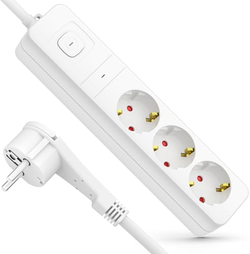 Realmade Mehrfachsteckdose mit Überlastungsschutz, 3er Steckdose mit Schalter verlängerungskabel 5m Weiß kindersicherung, Mehrfachstecker für Home Office