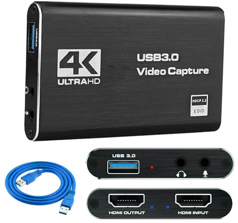4K HDMI Video Capture Card, USB 3.0 HDMI Video Capture Device Full HD 1080P 60FPS for Game Recording, Live Streaming Broadcasting Computer, Mobile Phone, Video Camera, Game Console, Headphones