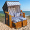 BRAST® Strandkorb Rügen Deluxe | für 2 Personen | 120cm breit | 5 Designs | inkl. wetterfeste Abdeckhaube | verstellbare Rückenlehne weiches Fußkissen | Grau/Blau/Olive - gestreift