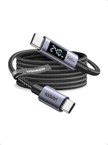 UGREEN 240W USB-C kabel med digital display PD3.1 snabbladdkabel | USB-C naar USB-C kabel met laadvermogenindicator en E-Marker voor iPhone 17/16 serie, Galaxy S26, MacBook, iPad Pro enz. (1M)