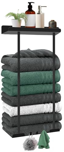 Porte-serviettes sans perçage - Porte-serviettes extensible avec étagère et crochet - Porte-serviettes mural autocollant pour salle de bain - 38-75 cm