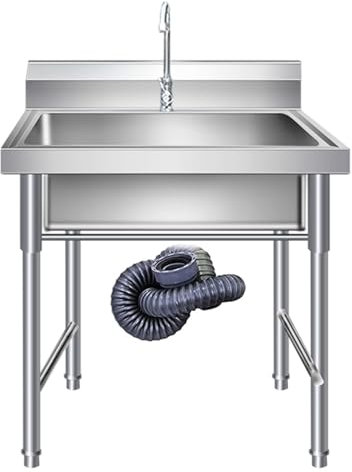 ZCXMNL Tavolo in acciaio inossidabile 304 resistente con lavello e lavello in acciaio inox con gocciolatoio, lavello commerciale, per ristoranti, interni ed esterni (60 x 60 x 80 cm)