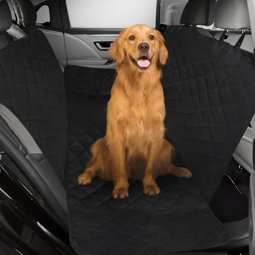 Windfromort 4 en 1 Funda Coche Perros Asiento Trasero - Impermeable y Antidesliante, para Asiento Trasero - Adecuado para Mayoría de Coches, 137 x 147cm (Negro)