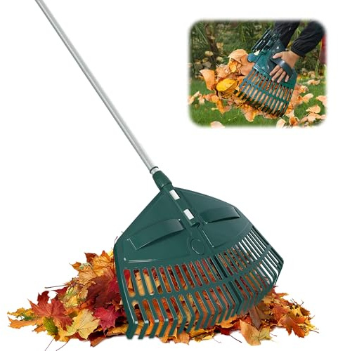 ORIENTOOLS 69 Adjustable Leaf Rake with 5-Section Handle, 26-Tine Durable Plastic Head, Dual-Use Design Converts to Leaf Scoops, Lightweight Yard Rake for Lawns, Grass, Shrubs & Garden Cleanup