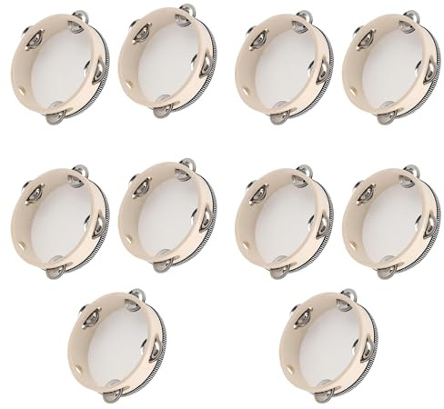WLFRHD 10 Pack 6 Inch Wooden Tambourine Drums with Jingles Round Tambourine– Handheld Percussion Instrument for Kids, Church, KTV & Music Education