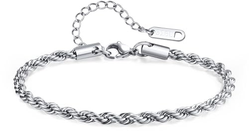 Catena bracciale da uomo a gourmette in argento – catena sottile maglia bracciale in acciaio inossidabile, catena ro cubana attorcigliata, gourmette ultra sottile, 18-24CM, Acciaio inossidabile