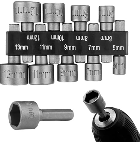 9 Pcs Hexagonal Drill Tool, 5-13mm Hex Shank Nut Setter Driver, Hex Drill Bits Tools, Metric Driver Set for Any Brand of Hand Drills,Electric Drills,Electric Screwdrivers and Socket Wrench