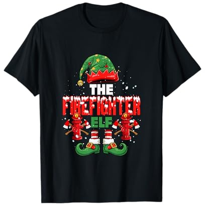 The Firefighter Elf Christmas Costume Elf Hat Shoes Job Team T-Shirt