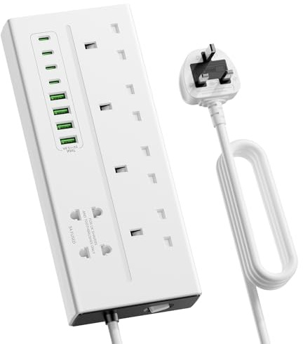 3M Extension Lead with USB C, 4 Way Outlets Multi Plug Extension with 8 USB