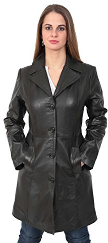 A1 FASHION GOODS Dames Veste En Cuir Véritable 3/4 De Longueur Veste En Cuir Classique Pour Femme Cynthia Noir (XXL - 44)