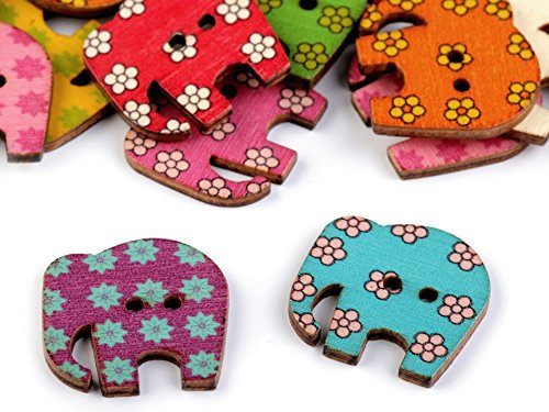 4 x Holzknöpfe Elefant mit Sterne rosa pink 28 x 30 mm knöpfe Babyknöpfe Motivknöpfe neu