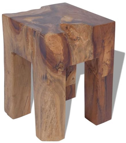 vidaXL Solid Teak Wood Stool - Versatile, Handmade Wooden Furniture Piece for Living Room or Hallway - Natural and Unique, Brown