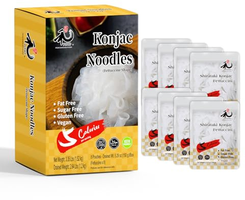 YUHO Shirataki Konjac Fettuccine, 8 x 190 g, Vegan, Low Calorie Food, Gluten Free, Fat Free, Keto Friendly, Low Carbs, Healthy Diet 53.61 Oz (1520 g)