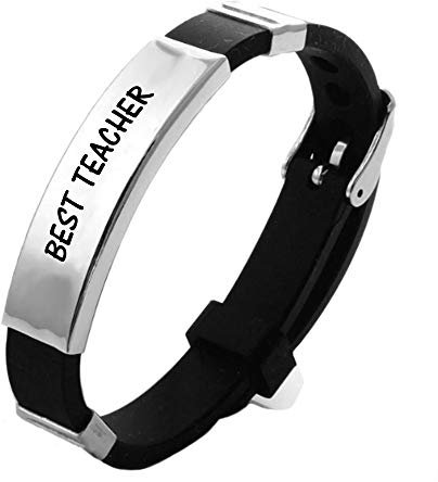 Beloved Bracciale da uomo acciaio con cinturino in silicone e chiusura a fibbia, lunghezza regolabile - Piastrina colore Silver e Incisione Edizione Insegnanti - Best teacher