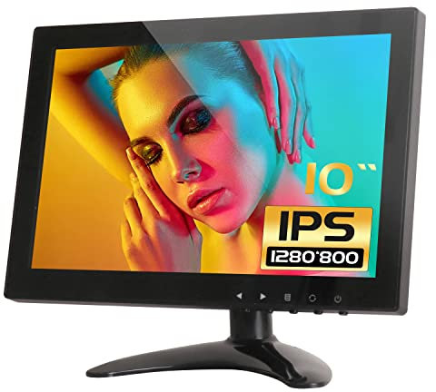 10,1 Zoll CCTV Monitor IPS LCD HDMI Farbbildschirm 1280 x 800 breiter Betrachtungswinkel mit AV/VGA/HDMI/BNC/AUX/Audio-Anschlüssen Eingebaute Lautsprecher für Home Security, CCTV-IP-Kamera PC Monitor