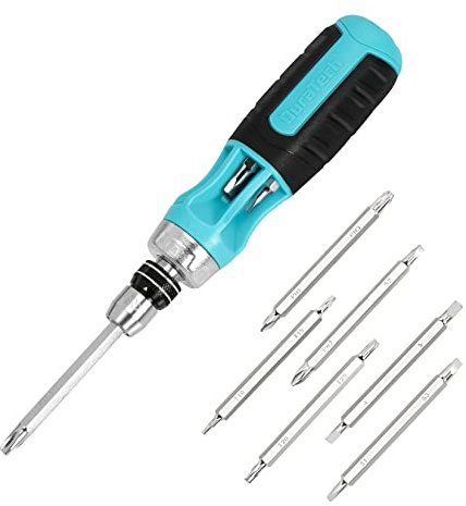 DURATECH Ratcheting Screwdriver, 12-in-1 Multi-bit Screw Drivers, Premium S2 Steel, Innovated Bits Quick-Load Mechanism, with Phillips, Slotted, Torx, Square Bits Stored in Handle